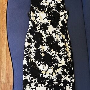 Adrianna Papell Black and White Floral Midi Dress